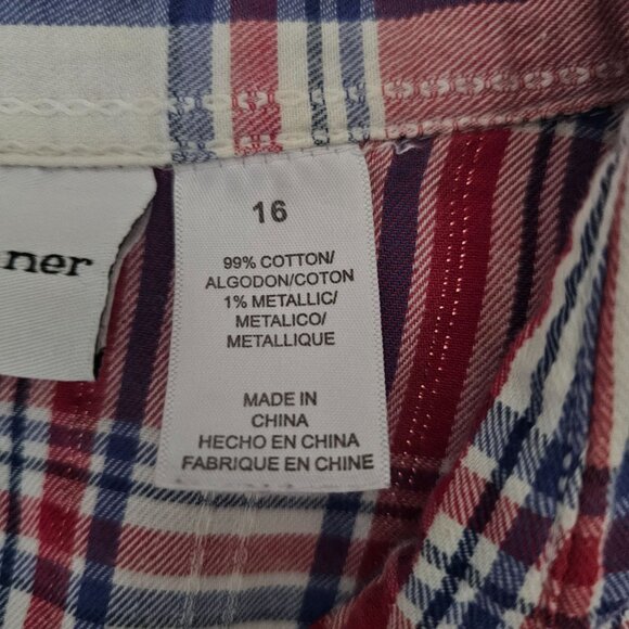 Alfred Dunner Red Plaid Rhinestone Accent Button Front 3/4 Sleeve Blouse Size 16 - Picture 8 of 13